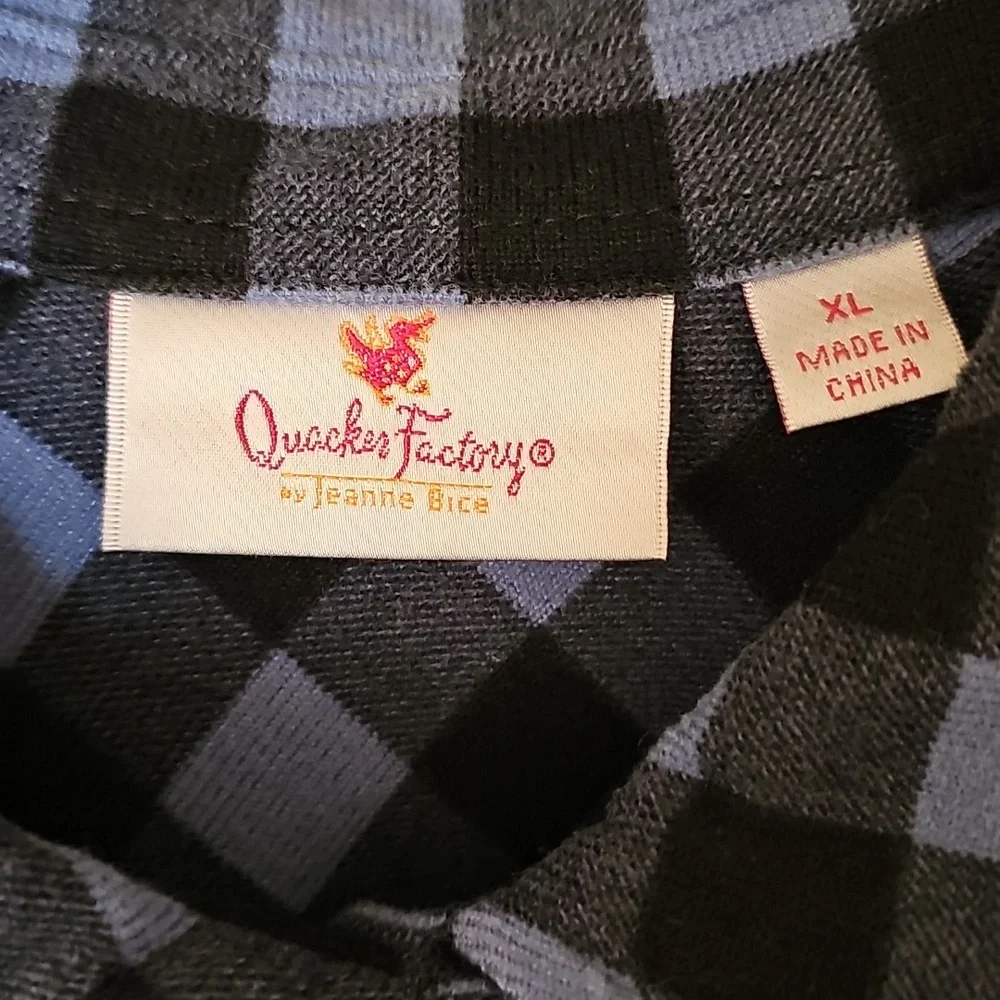 Quacker Factory Womens Purple Checkered Shirt with Floral Embroidery - Picture 2 of 10